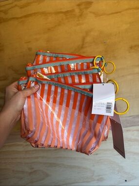 Set of 5 Target Orange Clear Striped PVC Pouch Set with Yellow Ring Accents